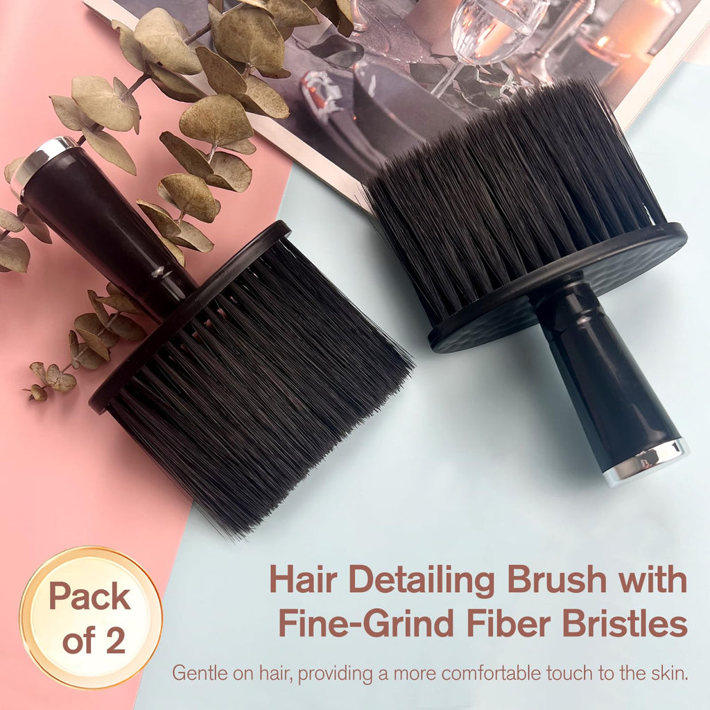 Jaasuee 2 Pcs Barber Brush Neck Duster Hair Cutting Brush Set - Black Soft Cleaning Face Brush, Dusting Brush for Hair Styling, Ideal for Barbers and Home Use