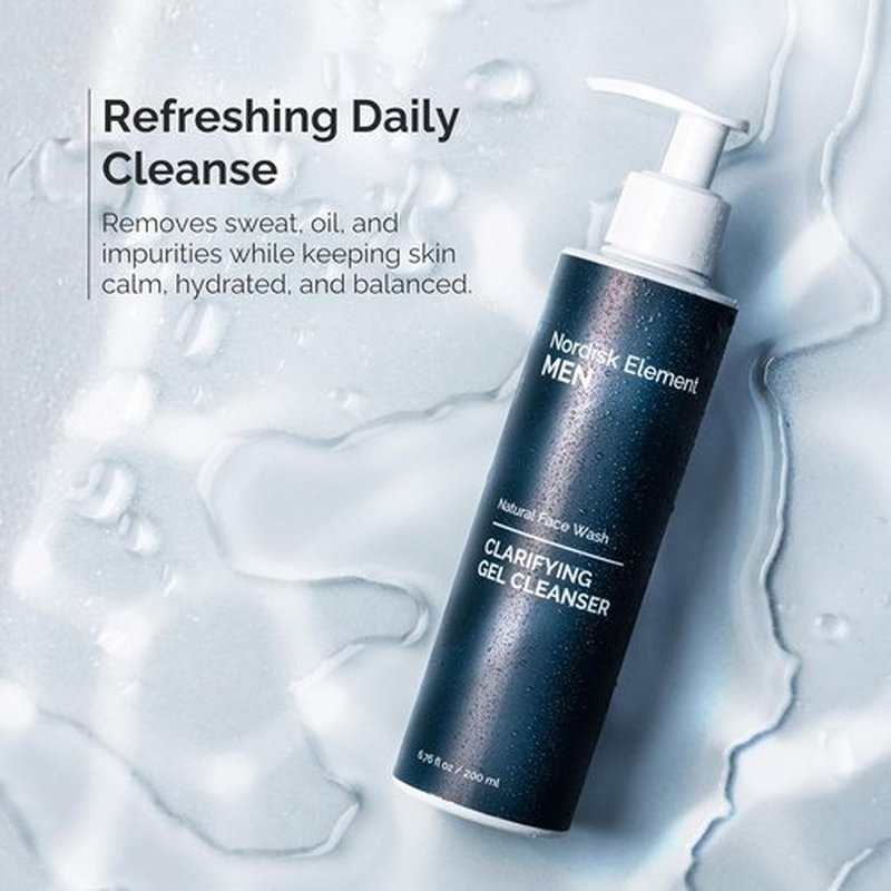 Nordisk Element Men’s Face Wash - Clarifying Gel Cleanser with Plum Extract | Vegan Hydrating Facial Wash, 6.76 Fl Oz