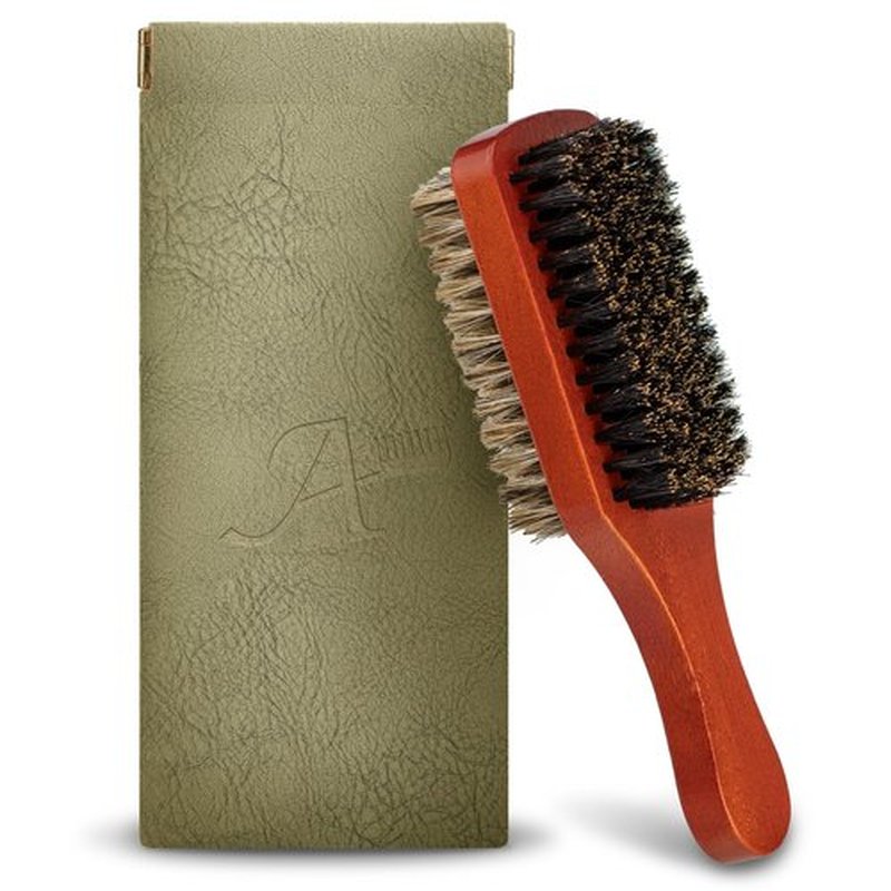 Men Wave Club Brush, 100% Natural Boar Bristle Hair Brush with 2-Sided Soft Hard Brush for Men and Barbers Thick Coarse Hair, Detangling, Smoothing