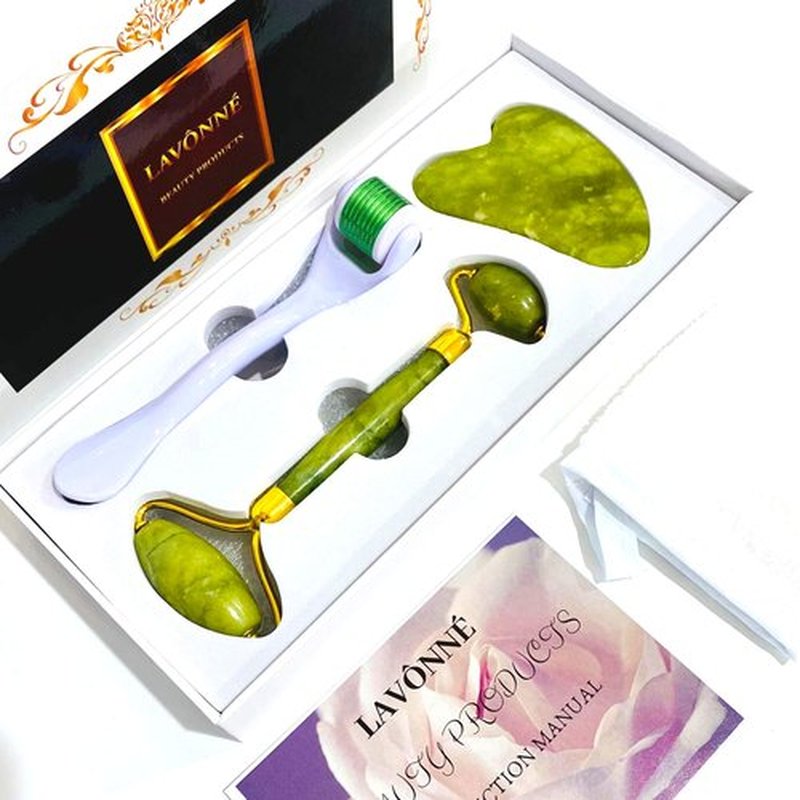 LAVÔNNÉ 100% Authentic Jade Roller and Gua Sha Set for face I Derma Roller I Facial Tools I Real Guasha I Premium Quality I Mother's Day Gift for wife