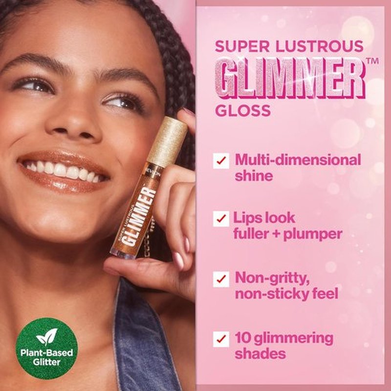 REVLON Super Lustrous Glimmer Gloss - Non-Sticky High-Shine Lip Gloss with Plant-Based Glitter | 003 Lavender Lust, 0.13 fl oz