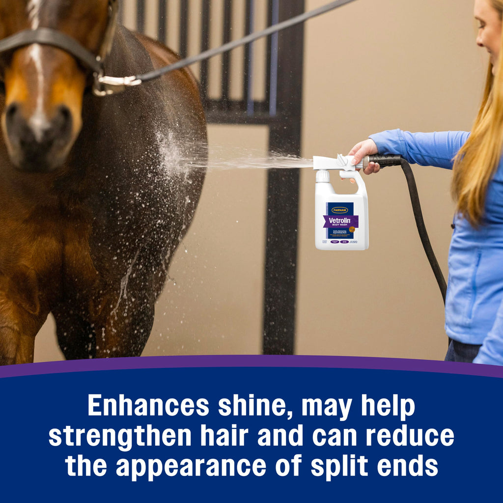 Farnam Vetrolin Body Wash, Time-Saving with No Scrubbing, Gentle and Moisturizing with Argan Oil, Soothes Dry Skin, for Horses and Dogs, 32 fl oz.