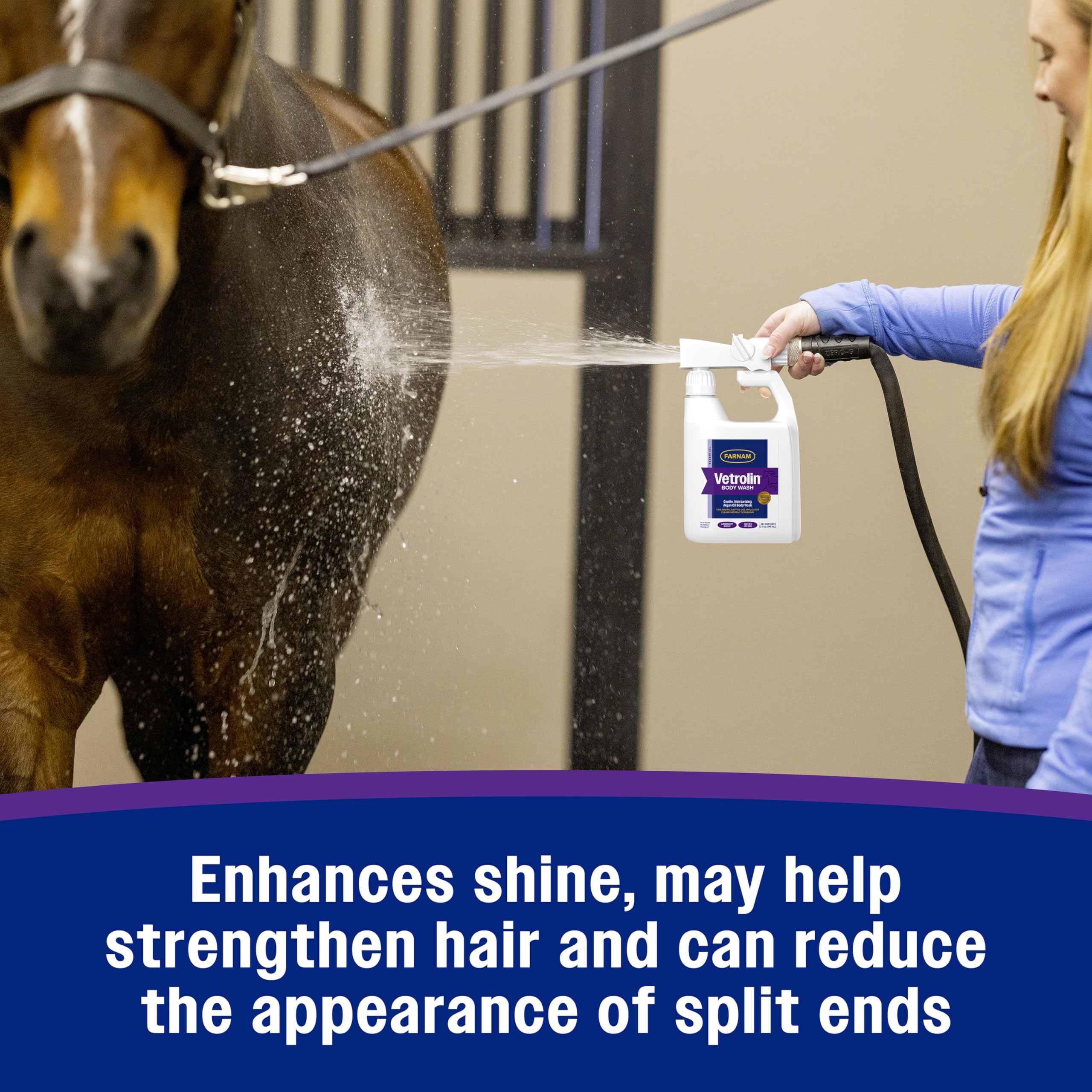 Farnam Vetrolin Body Wash, Time-Saving with No Scrubbing, Gentle and Moisturizing with Argan Oil, Soothes Dry Skin, for Horses and Dogs, 32 fl oz.