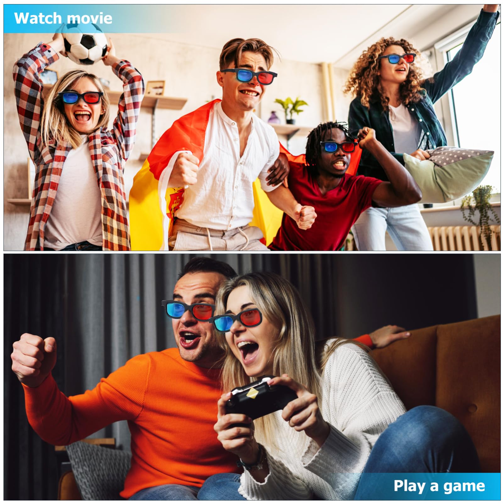 NOLITOY 3D Movie Gaming Glasses, 10Pcs Red-Blue Lens 3D Viewing Glasses Lightweight Frame Compatible with Ordinary Computer Monitors TVs Projectors