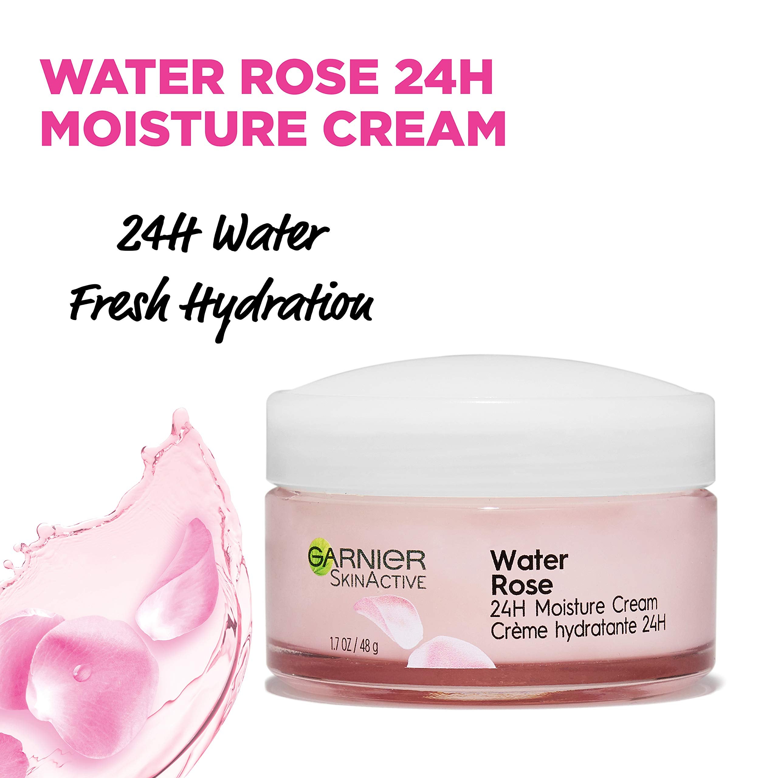 Garnier 24H Moisture Cream with Rose Water and Hyaluronic Acid, Face Moisturizer for Normal to Dry Skin, 1.7 Fl Oz (48g), 1 Count (Packaging May Vary)