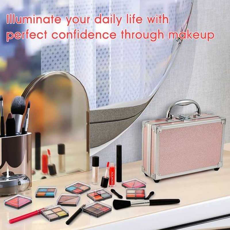AOLIKOKO Makeup Kit for Teenager & Women Full Kit, All in One Makeup Set With The Small Cosmetic Train Case, Professional Makeup Kit, Makeup Gift Set for Women Girls (pink)