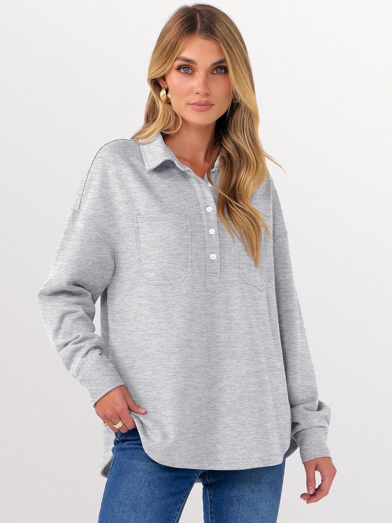 ANRABESS Oversized Sweatshirt for Women - Casual Long Sleeve Tunic with Side Slit & Button Lapel | Fall 2025 Collection