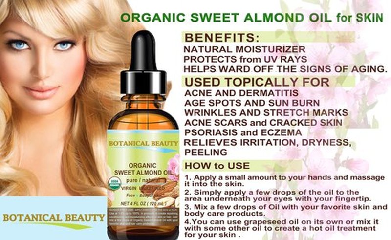 Botanical Beauty‎ Organic SWEET ALMOND OIL 100% Pure Natural Virgin Unrefined Undiluted Cold Pressed Carrier Oil for Face, Skin, Body, Hair, Massage, Nails. 1 Fl. oz - 30 ml