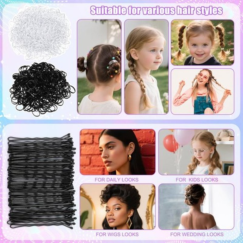 7Pcs Hair Finishing Stick Set with 1Pcs Slick Back Brush,1Pcs Fly Away Stick for Hair,50PCS Bobby Pins,400Pcs Elastic Rubber Bands