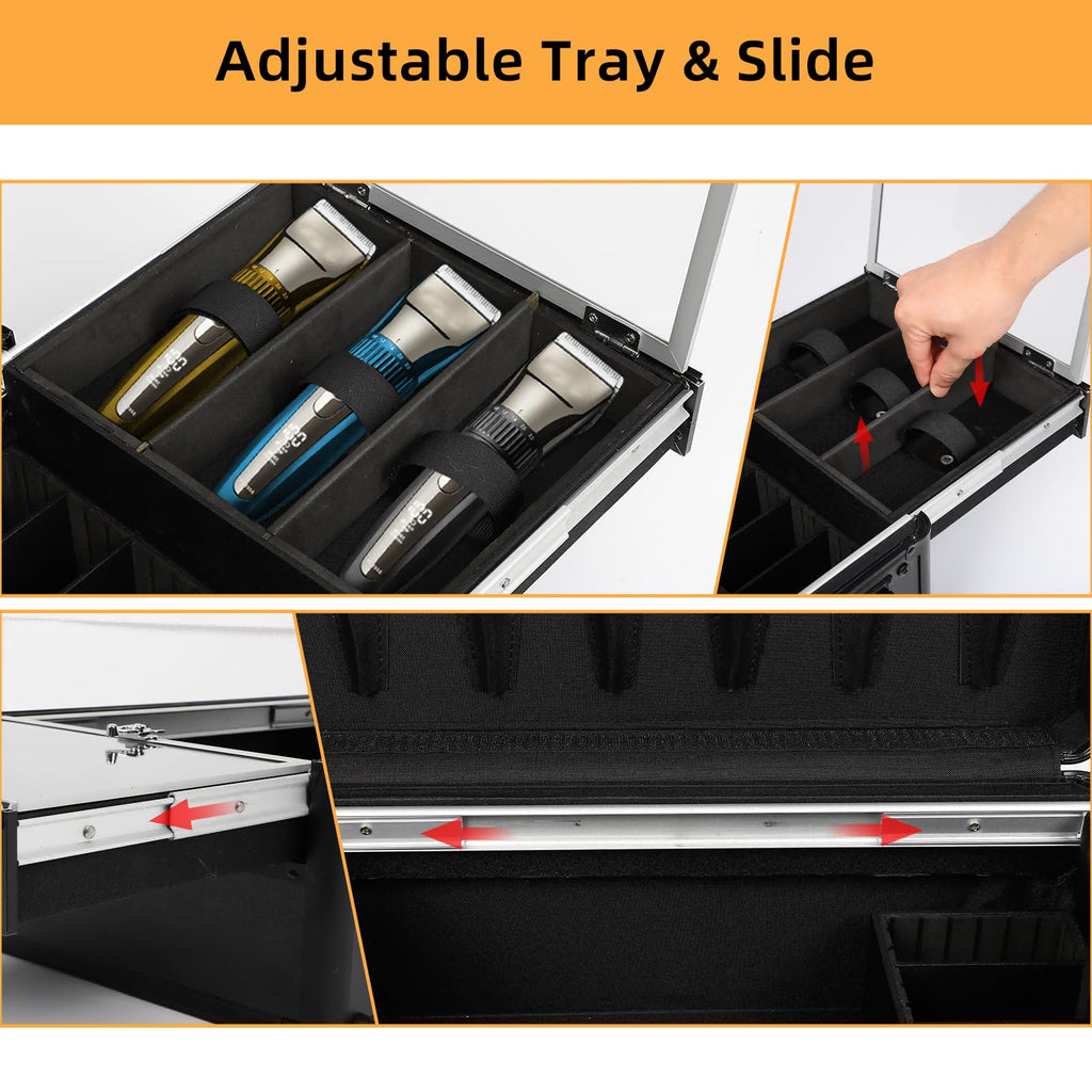 FAHKNS Barber Case, Profesional Barber Travel Case, Barber Box for Clippers and Supplies, Hair Scissors Trimmer Organizer