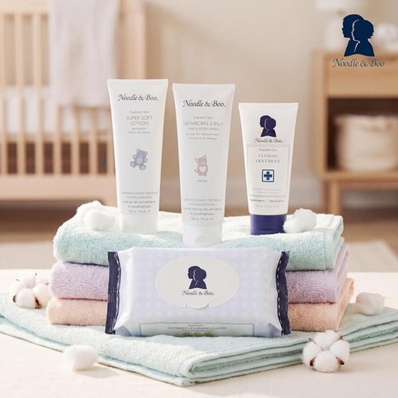 Noodle & Boo Baby Skincare Bundle - Fragrance-Free 4-Piece Set for Sensitive Skin | Ointment, Shampoo, Lotion & Cloths