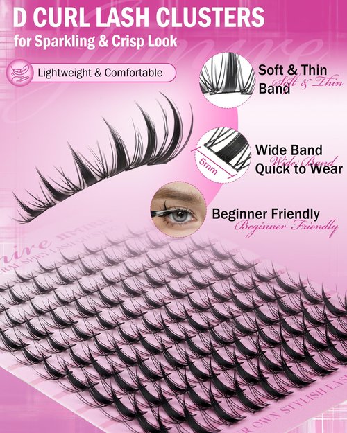Manga Lash Clusters Natural Look Wispy Lashes Clusters Anime D-Curly Cluster Eyelash Extensions 110 Pcs 8-16MM Fairy Individual Cluster Lashes Wet-Look Lash Extensions