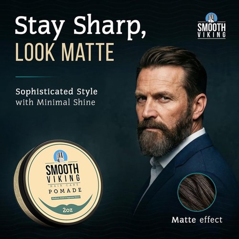 Smooth Viking Medium Hold Pomade - Water-Based Hair Cream for All Hair Types - 2oz Made in USA