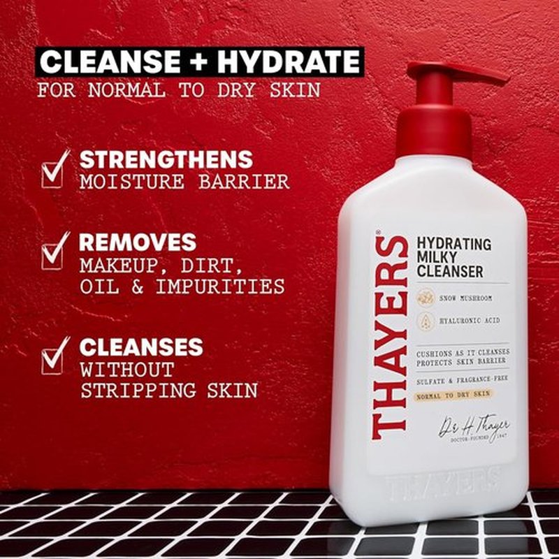Thayers Milky Face Cleanser & Toner Bundle - Hydrating Skincare with Snow Mushroom & Hyaluronic Acid | 8 FL Oz & 12 FL Oz