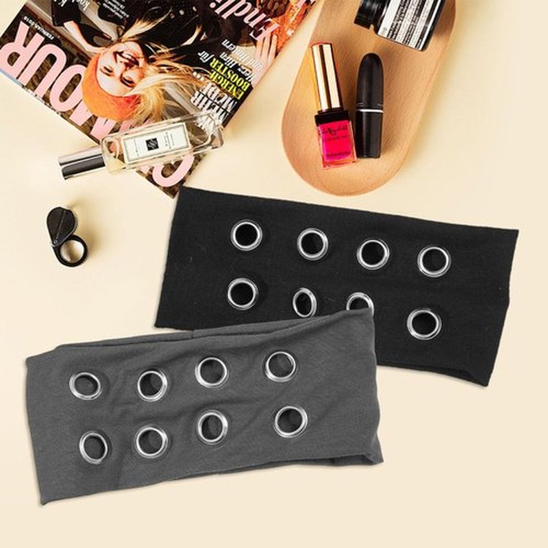 4 Pack Y2K Punk Hollow Metal Headbands - Wide Hairband with Grommet Eyelet Design, Leopard Print Elastic Bands - Retro Fashion Accessories for Girls, Women, Festival, Street & Daily Wear(A)