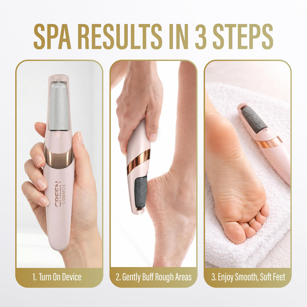 Green Cosmos Electric Callus Remover for Feet, Rechargeable Pedicure Tool with Dual Rollers, Cordless Foot Grinder for Dry Cracked Heels, Portable Foot Care Device