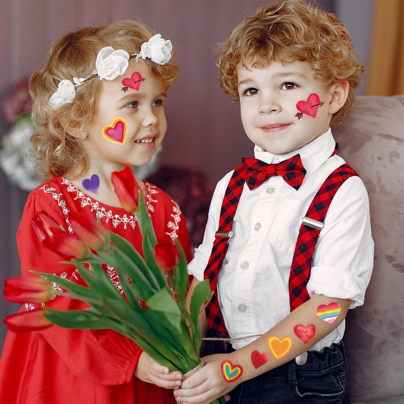 winthrop 240 Pcs Bulk Valentine Heart Temporary Tattoos for Kids, Individually Wrapped Colorful Safety Waterproof Tattoos, Best Choice for Valentines Gadget Bag Stuffers, 60 Different Designs Heart