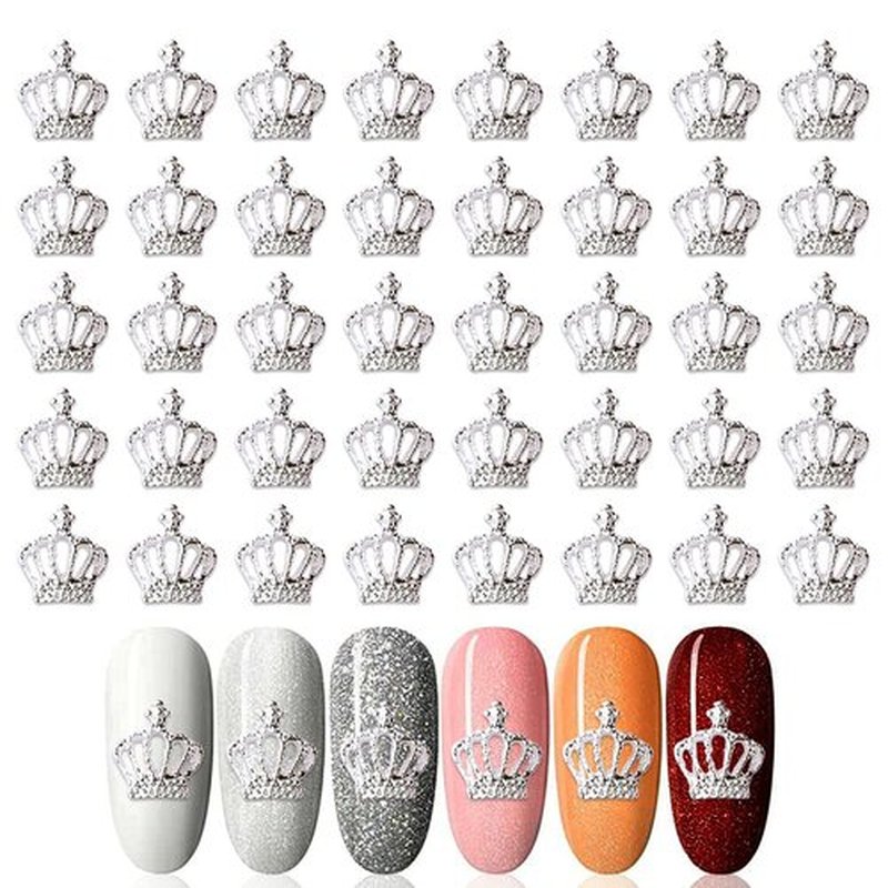 SILPECWEE 100pcs Crown Nail Charms 3D Crown Charms for Nails Silver Nail Jewels Nail Art Charms Metal Nail Studs Nail Decoration for Nail Art Craft DIY