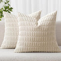 MIULEE Corduroy Throw Pillow Covers - Soft Boho Striped Design | 12x12 Inch Cream White for Modern Home Decor