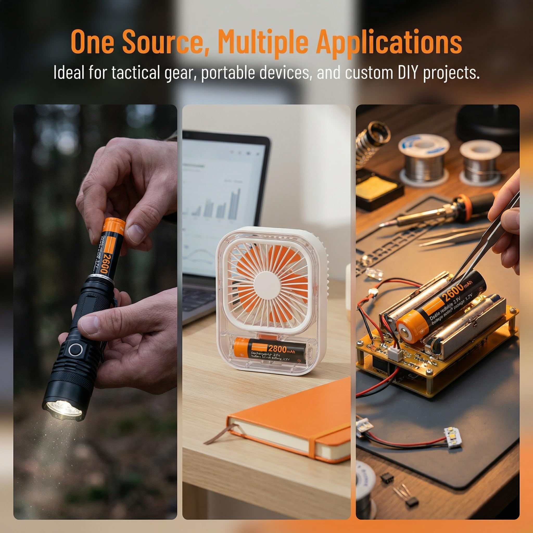 EcoSolutions 2600 mAh High Capacity Rechargeable Battery Case 2 Pack-with for Toy Cars,Small Electronic,Devices,headlamps, flashlights, Cameras,etc.