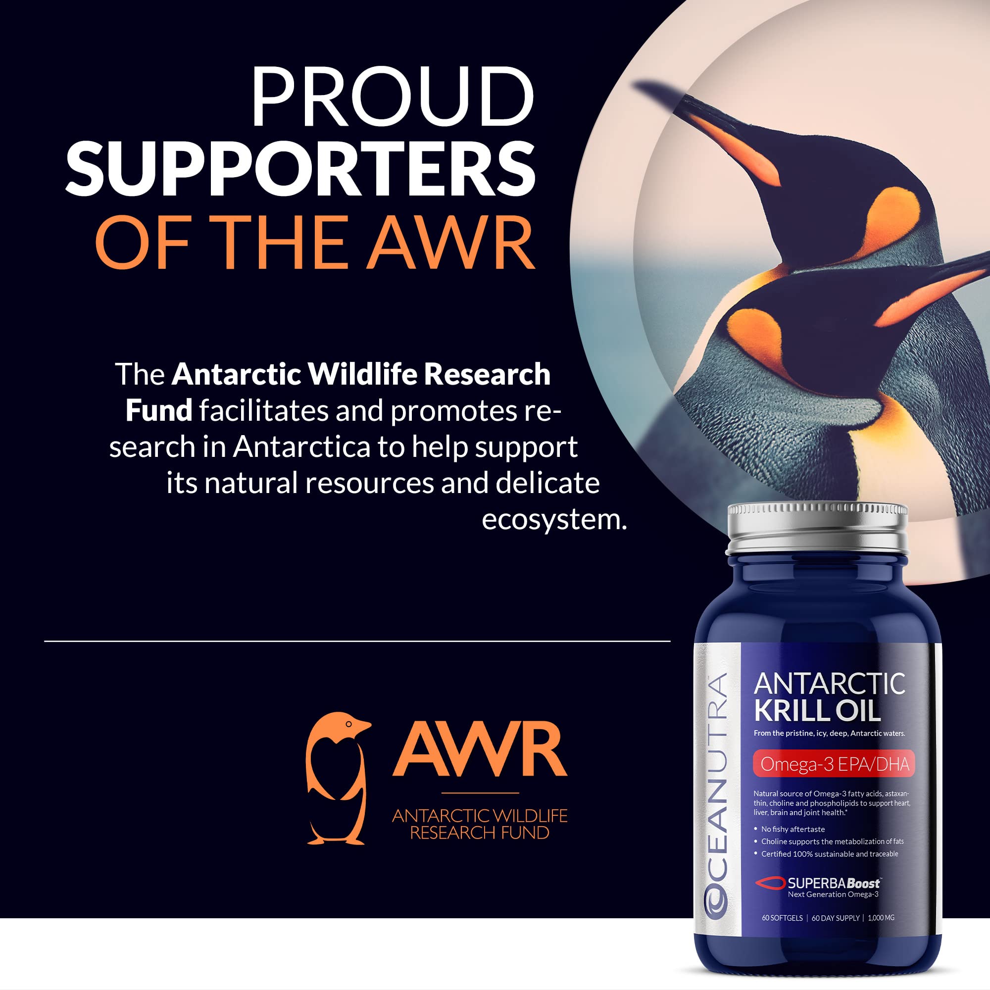 100% Pure Organic Krill Oil 1000mg, 60-Day, Omega 3 Supplement, Highest Concentration 56% Phospholipids, Wild Caught, Sustainable Traceable Antarctic Omega 3, Astaxanthin, Heart, No Fish Oil