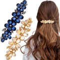Joez Wonderful Rhinestone Hair Clip Sparkly Crystal Barrettes French Wedding Prom Engagement Pageant First Communion Hair Decorative Accessories for Women Long Hair (Flower Blue, Champagne 2 Pcs)