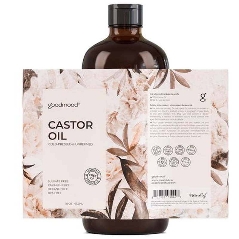 GOODMOOD Castor Oil Cold Pressed for Skin, for Body, for Hair Growth, for Face, for Eyelashes, Hair Growth Serum, Aceite de Ricino 100 Puro y Natural Oil Wrap Stomach 16oz