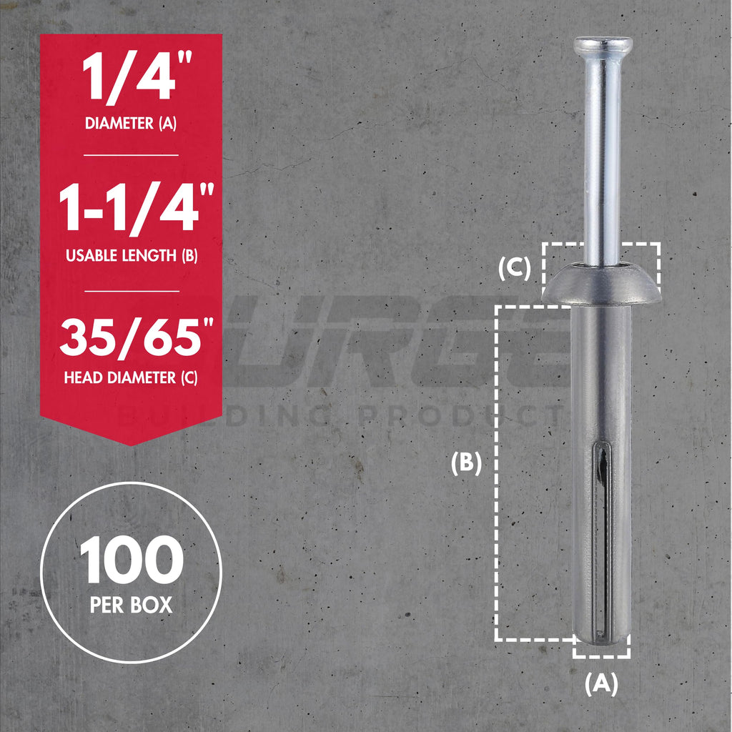 1/4" x 1-1/4" Hammer Drive Nail in Concrete Anchor (Box of 100)