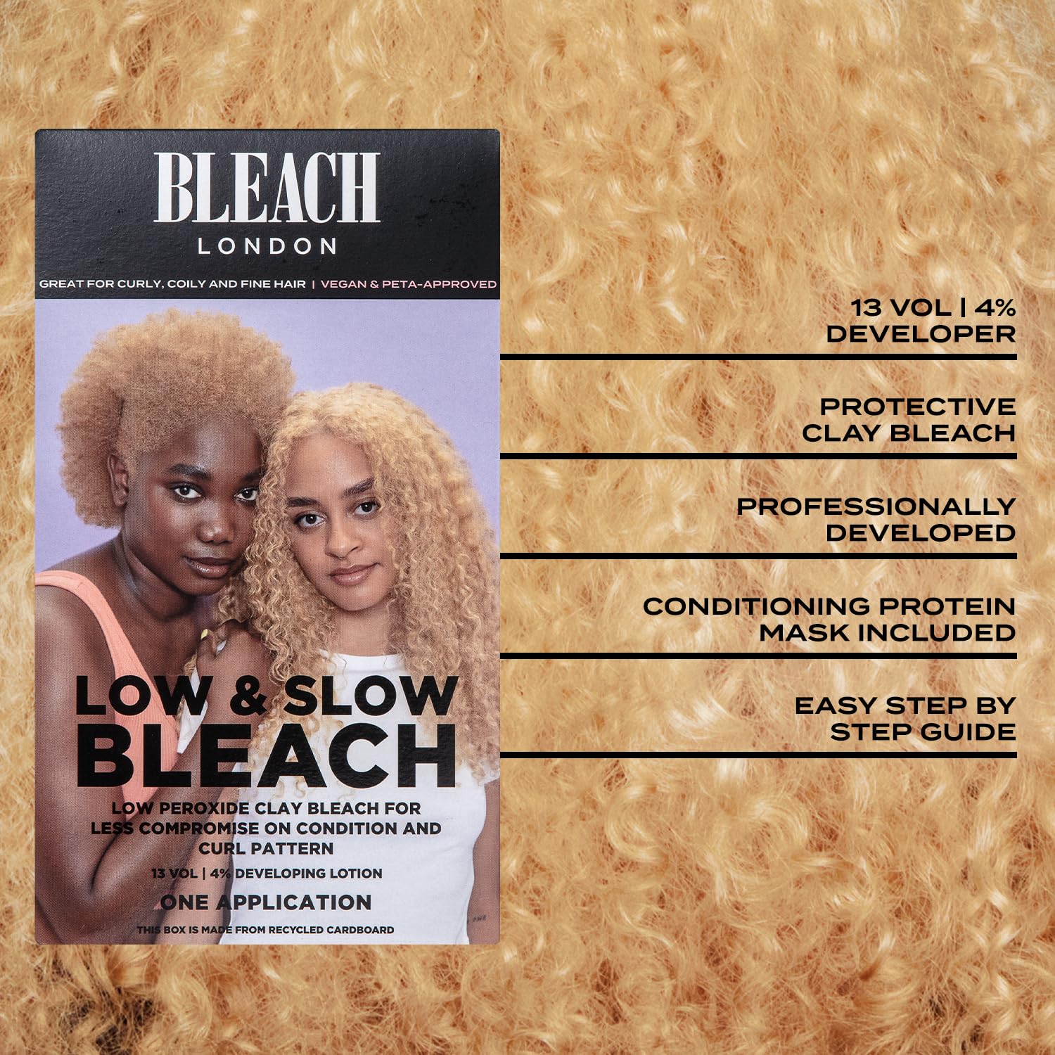 Bleach London Low and Slow Bleach Kit - Gentle Lightening for Curly, Coily and Fine Hair - Lifts Up to 6 Levels - Includes Bond Restoring Mask - Suitable for All Hair Types - (Complete Kit)