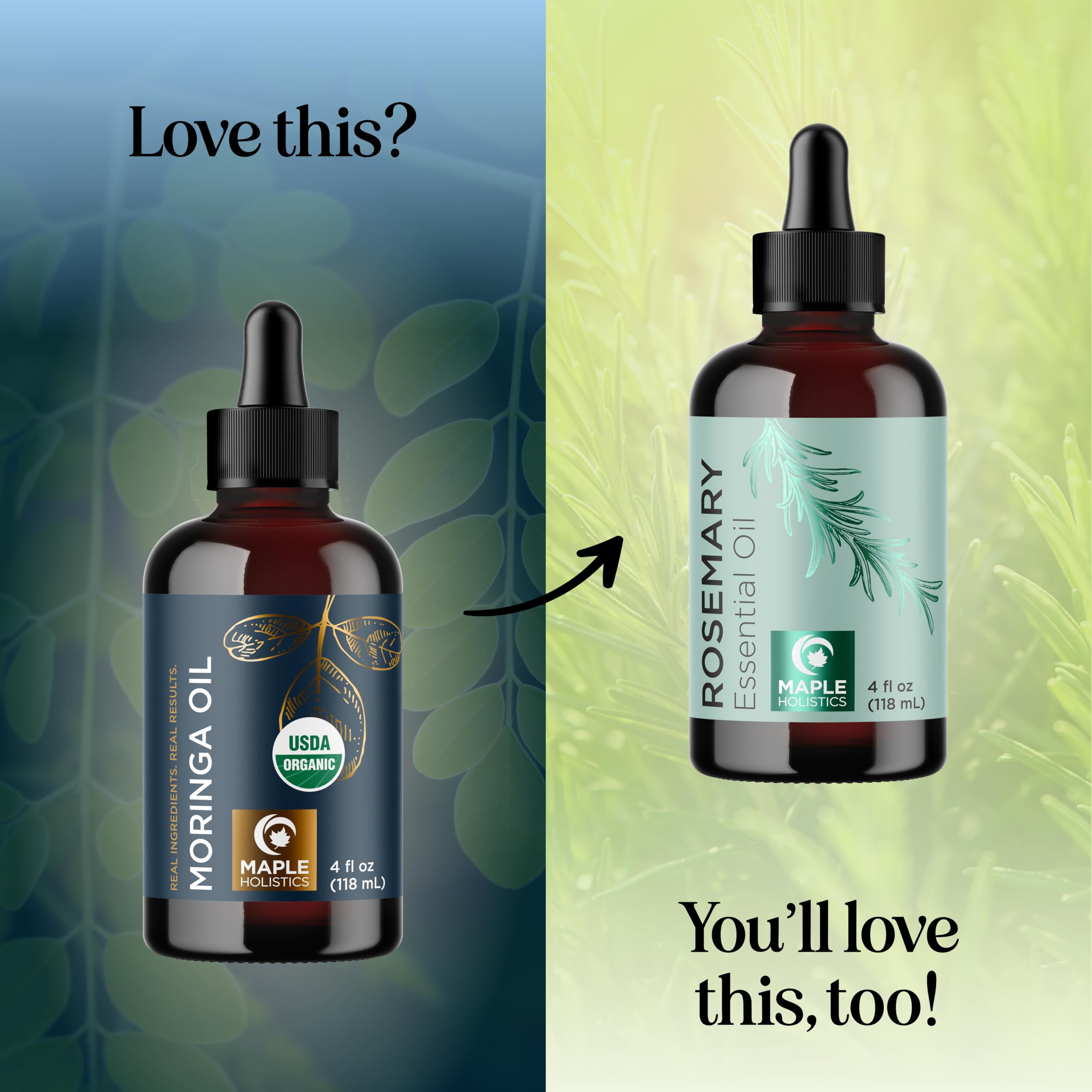 Organic Moringa Oil for Hair and Skin - Cold Pressed Virgin Unrefined Natural Pure USDA Organic Hair Oil for Dry Damaged Hair and Ultra Hydrating Face Oil - Carrier Oil for Essential Oils (2 Pack)