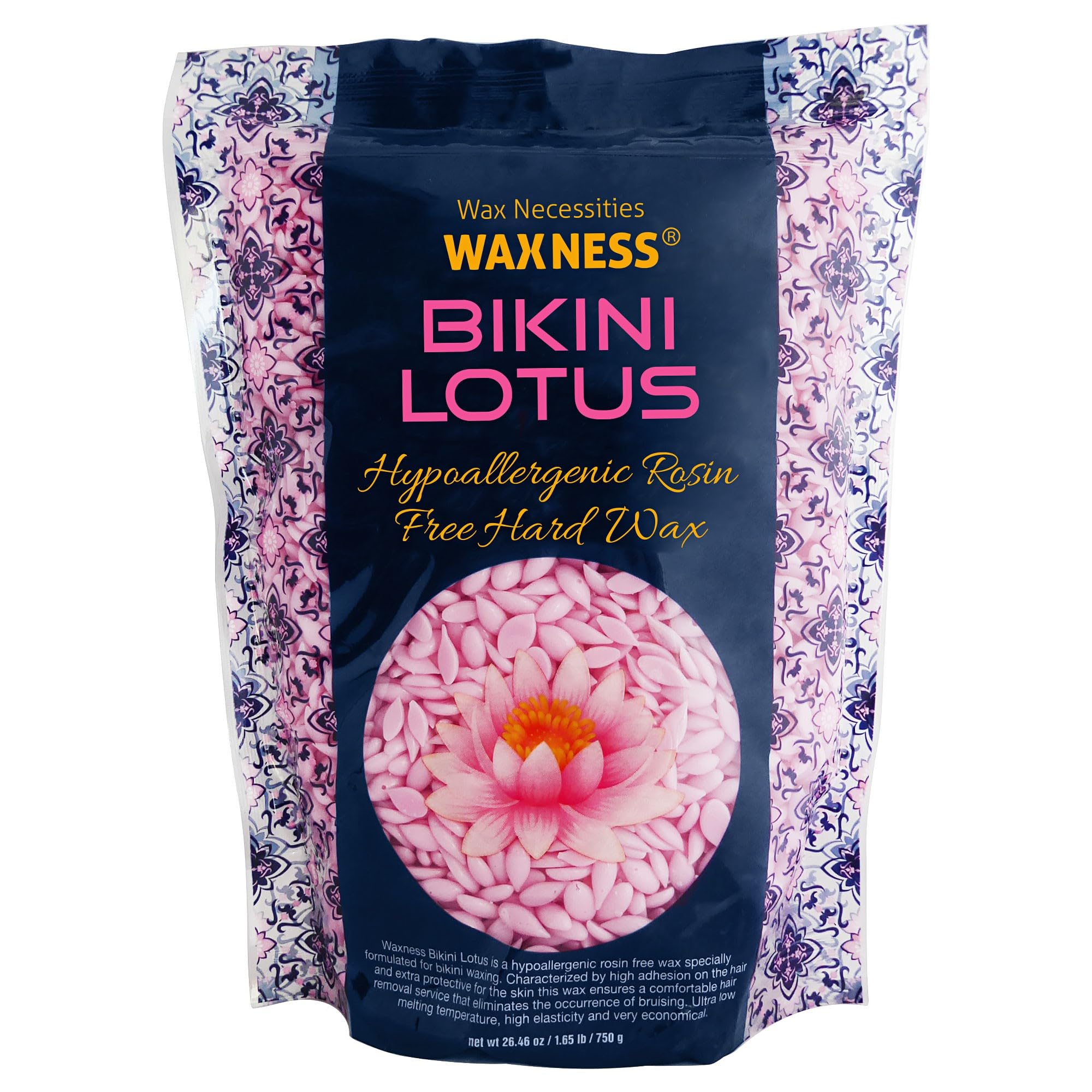 Waxness Bikini Lotus Hard Wax Beads 1.65 lb (750 g) Pack of 2 – Stripless Professional Hard Wax for Face & Body, Smooth Application, Suitable for Sensitive Skin – Made in Italy