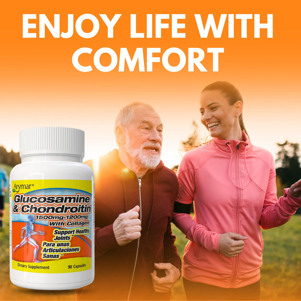 Arymar Glucosamine 1500 mg and Chondroitin 1200 mg with Collagen – Joint Health Supplement – 90 Capsules