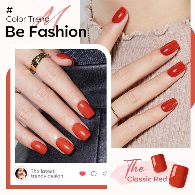 Modelones Red Press on Nails for Women, Fall Halloween Short Square Fake Nails, Reusable Nail Kit with Nail Glue Adhesive Tabs Mini Nail File, Nails Press Ons 32Pcs16 Sizes, Women Girl Gift