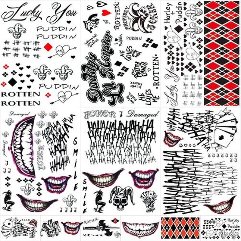 JEEFONNA 22 Sheets Halloween Temporary Tattoos, Perfect Halloween Joker Face Tattoos for Costumes, Halloween Party Accessories and Cosplay (Mixed's)