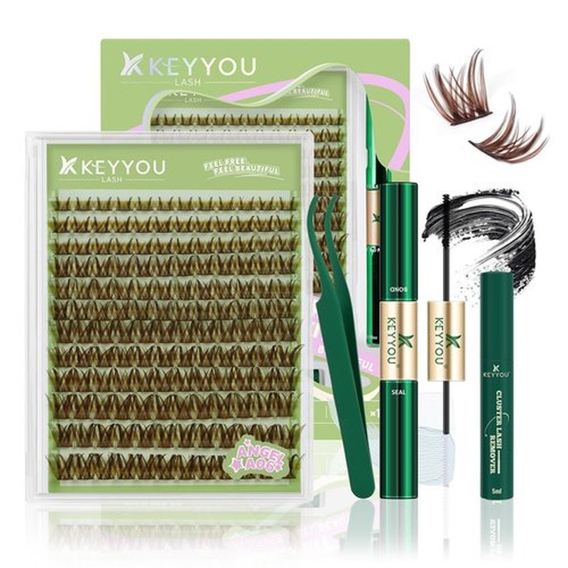 KEYYOU LASH Extension Kit 144Pcs Angel Lash Clusters Kit Thick Eyelash Extension Kit with Glue and Seal,Tweezers,Remover for DIY lash extension kit at Home（Kit-Angel A06-D-8-18MIX）