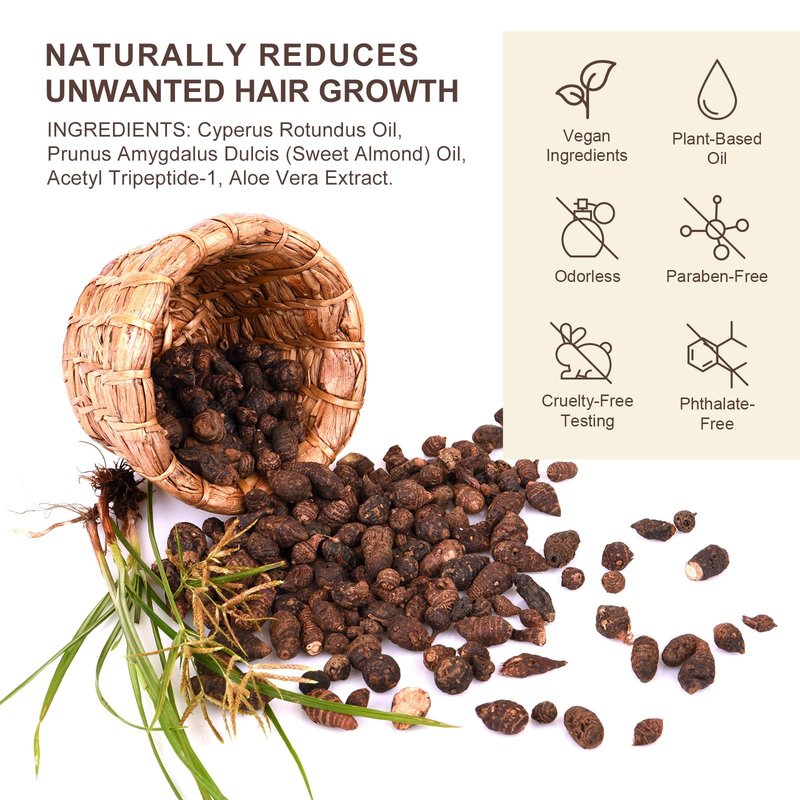 Nyloriaine Cyperus Rotundus Oil for Hair Removal 60ml, Natural Herbal Hair Care Oil for Post Hair Removal Use, Moisturizes & Soothes Skin, Helps Improve Skin Appearance, For All Skin Types