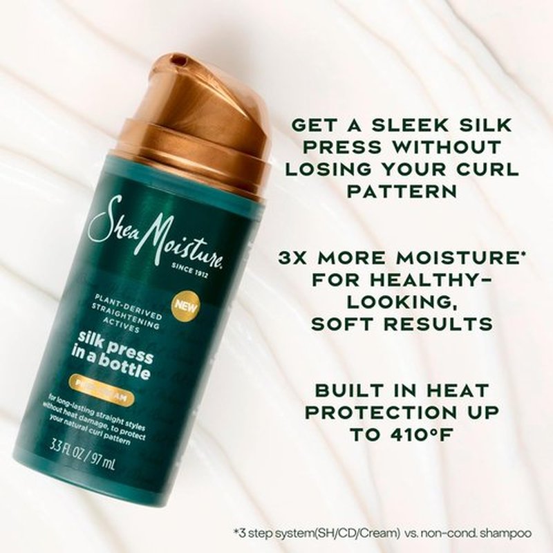 SheaMoisture Silk Press Prep Cream - Heat Protection & Curl Preservation with Alma Oil | 3.3 fl oz