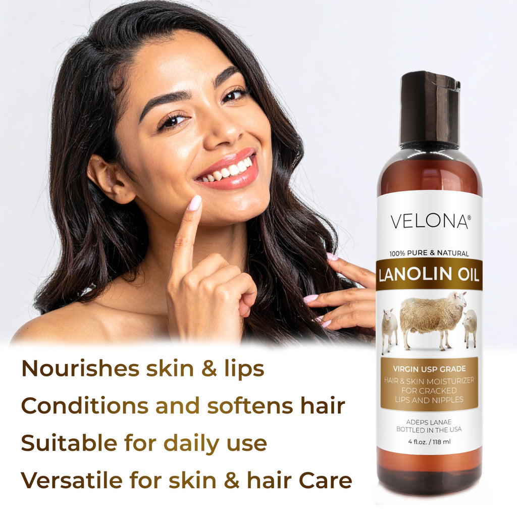velona Lanolin Oil USP Grade 4 fl oz | 100% Pure and Natural Carrier Oil | Refined, Cold pressed | Skin, Hair, Body & Face Moisturizing | Use Today - Enjoy Results