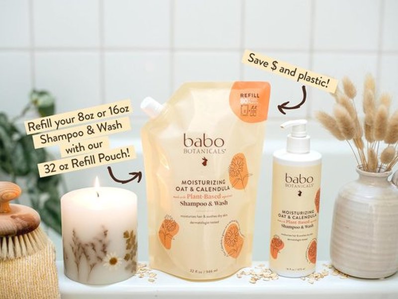 Babo Botanicals 2-in-1 Oat & Calendula Shampoo | Gentle Moisturizing Wash for Sensitive Skin – Vegan & Family-Safe
