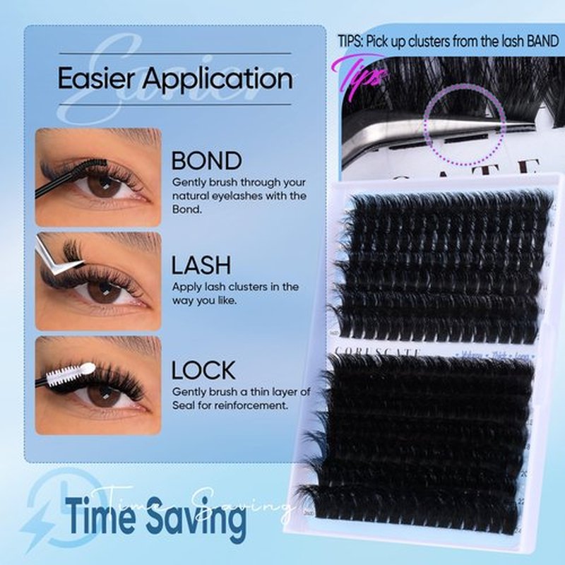 CORUSCATE Lash Clusters 160D+260D Eyelash Clusters 12-24mm Long Lash Extension Thick Cluster Eyelash Extensions Volume Strip Mink Lashes Cluster Dramatic Full Salon Look Mega Eyelashes
