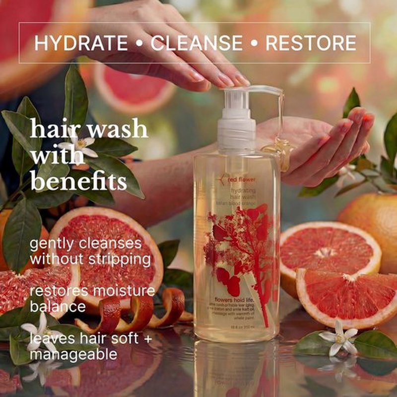 Red Flower Hydrating Shampoo - Sulfate-Free Moisture Boost with Coconut Glycerin & Pro-Vitamin B5 | 10 oz