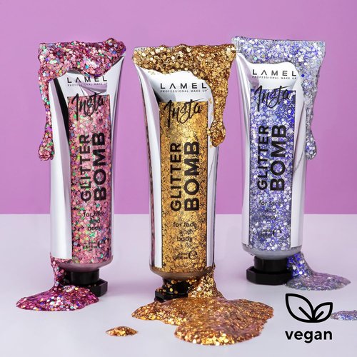 LAMEL Insta Glitter Bomb - Quick-Dry Holographic Face & Body Glitter Gel | Long-Lasting Shine | Vegan & Cruelty-Free - 0.67 fl. oz.