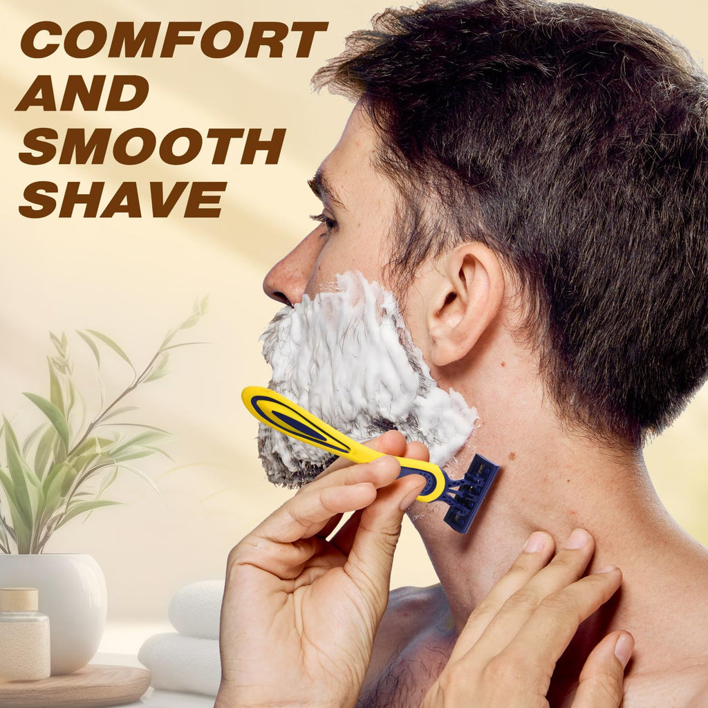 Leriton 40 Pcs Men's Disposable Razors Bulk 3 Blade Sensitive Skin Head Shaving Razor for Travel Hotel Saunas Spa Donations Collective Use Daily