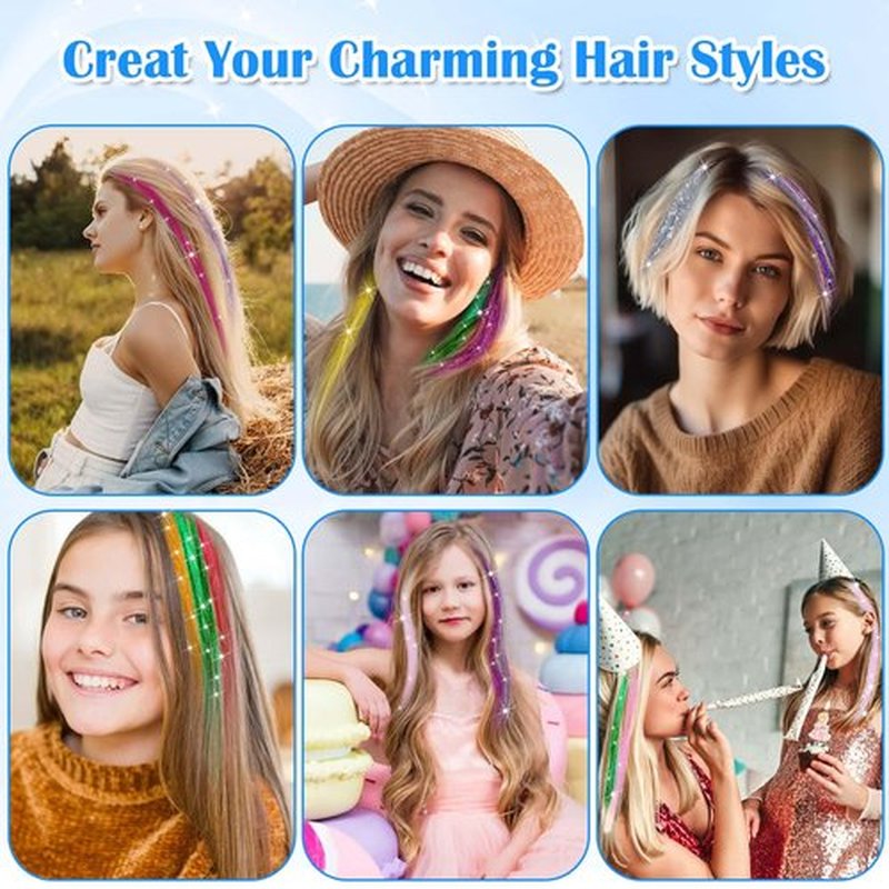 Hair Tinsel Kit (48 Inch 25 Colors 5000 Strands), Glitter Tinsel Hair Extensions with Tinsel Beads, Heat Resistant Fairy Hair Tinsel Kit with Hair Tinsel Tool for Women Girls Daily Parties Festival