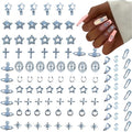 GAWRJ 104 Pcs Long Lasting Metal Alloy Nail Charms Kit, Perfect for Unique Nail Art Decorations, Including Silver Stars, Planets, Hollow Crosses & Gemstone Pins, Affordable and Detailed