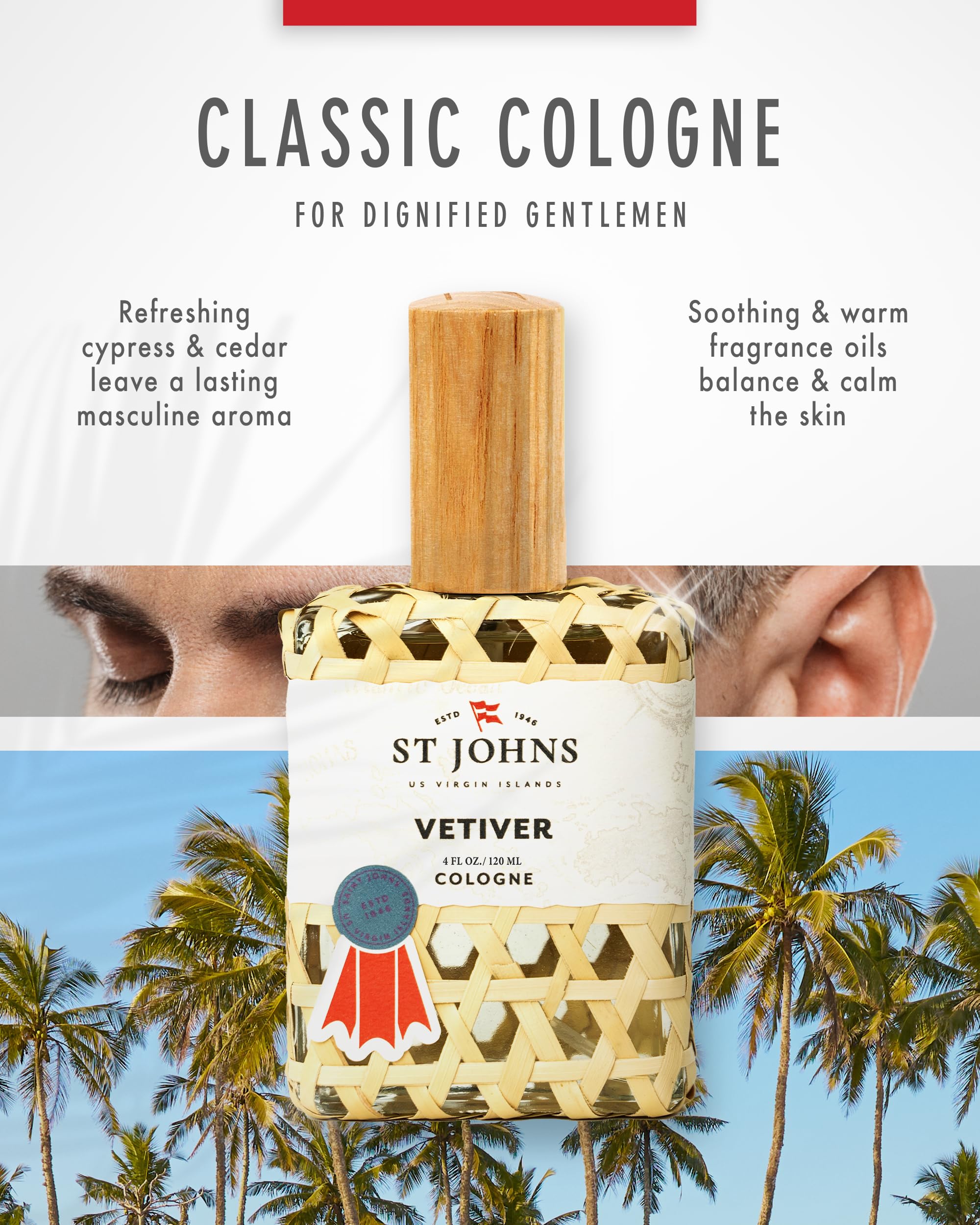St. John Classic Vetiver | New Virgin Islands Inspired Fresh Cologne Scent | Sophisticated Fragrance for Men (4 oz Spray)