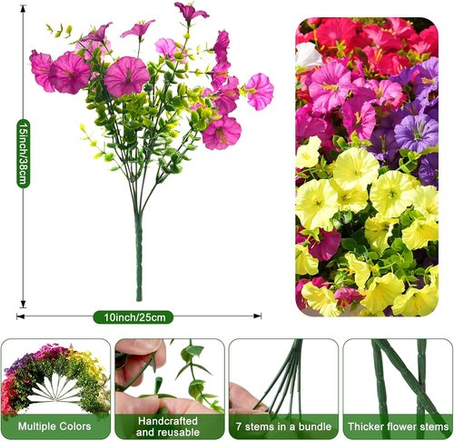 Fanfantoey Artificial Flowers - UV Resistant Silk Morning Glory Plants for Outdoor Decor | 14 Pcs Fuchsia