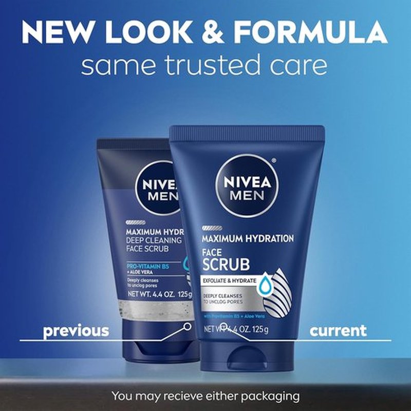 NIVEA MEN Face Scrub - Maximum Hydration Exfoliating Wash with Aloe Vera & Provitamin B5 | 4.4 Oz Tube, Pack of 3
