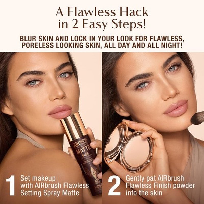 Charlotte Tilbury Airbrush Flawless Matte Setting Spray - Ultra-Fine Mist to Prime & Set Face Makeup For Up to 16Hr - Soothes, Blurs Pores & Calms Skin (3.3oz)