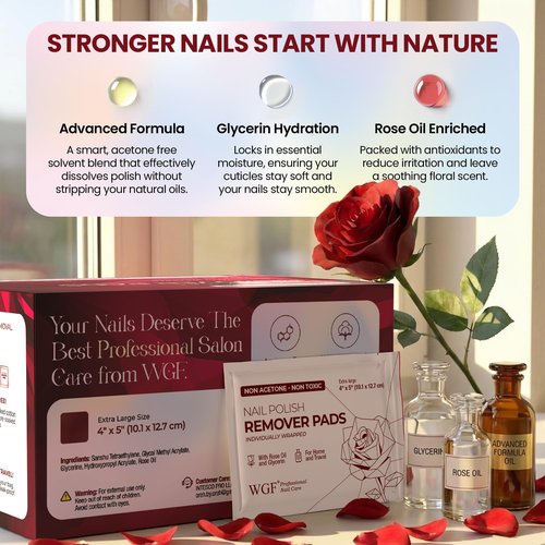 Nail Polish Remover Pads - 100 PCS - 100% Non-Acetone & Individually Wrapped - Jumbo Size for Home, Salon & Easy Travel - Maximum Value Kit